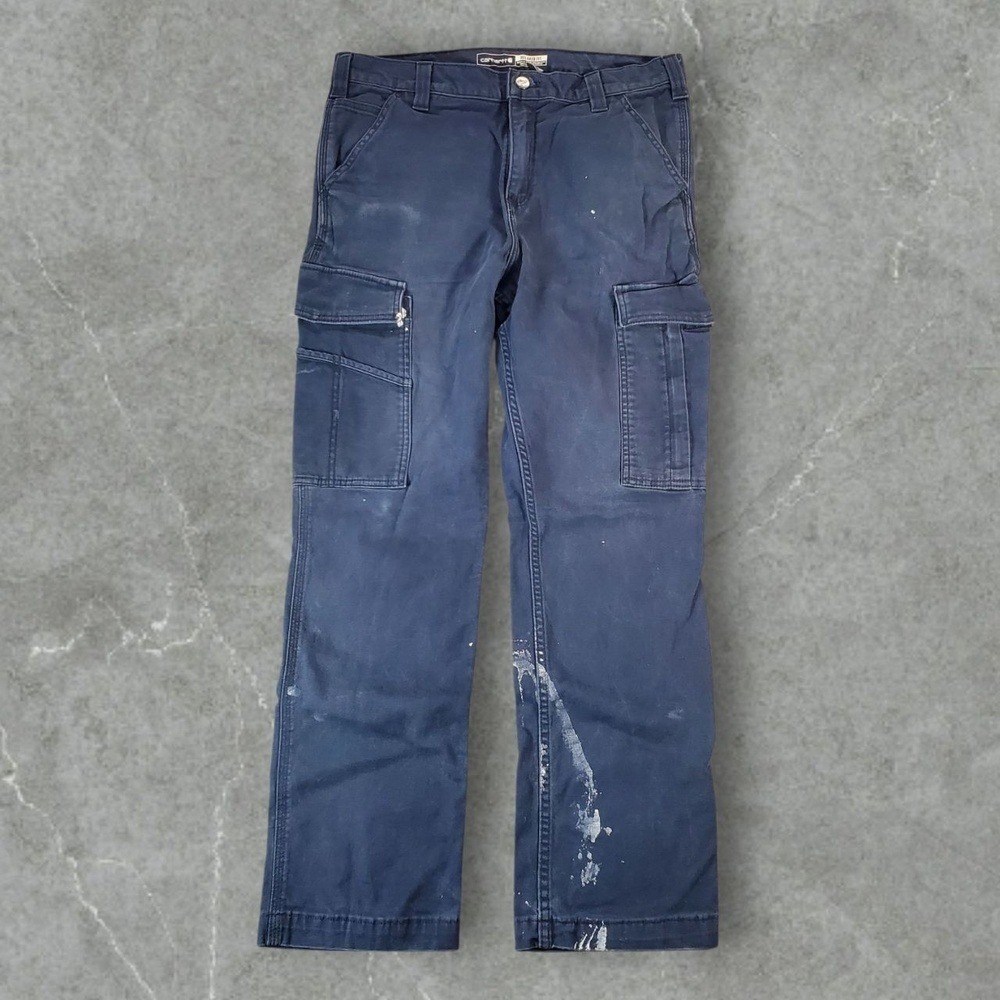 Carhartt Pants Mens 34x30 Navy Blue Cargo 103574-412 Workwear Canvas Relaxed